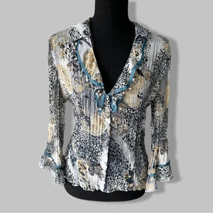 Funsport Animal Print  Sequins Ruffles Blouse